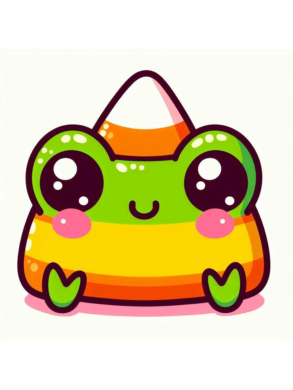 halloween frog drawing ideas: A colorful candy corn-inspired frog in bright Halloween hues.